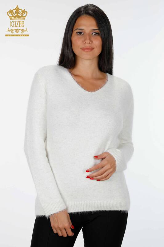 Wholesale Women's Knitwear Sweater Glitter V-Neck Long Sleeve - 19081 | KAZEE