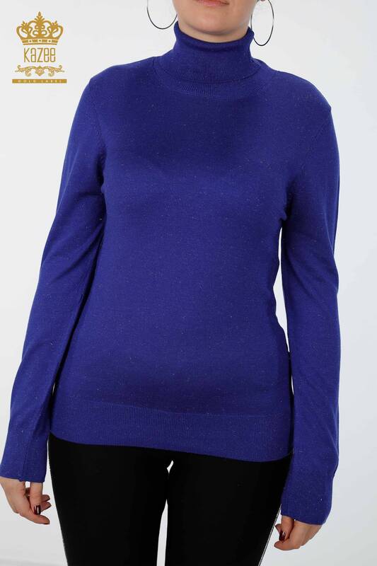 Wholesale Women's Knitwear Sweater Glitter Transition Turtleneck Oversize - 15144 | KAZEE
