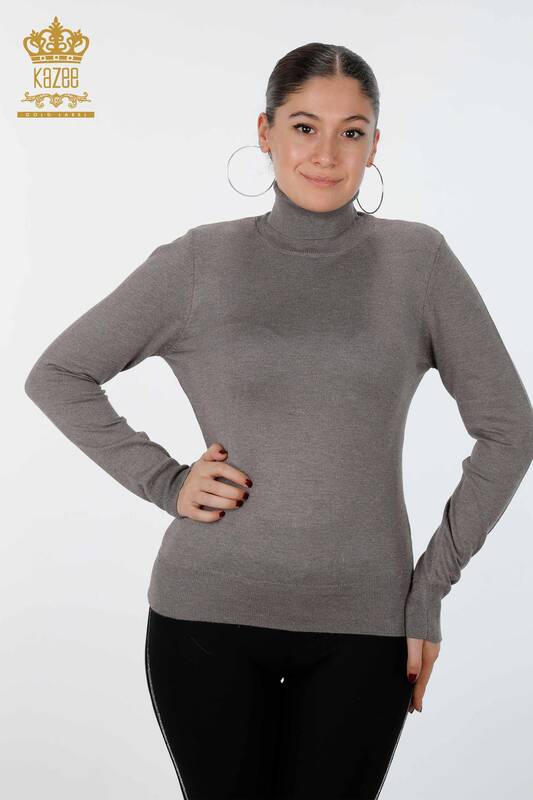 Wholesale Women's Knitwear Sweater Glitter Transition Turtleneck Oversize - 15144 | KAZEE