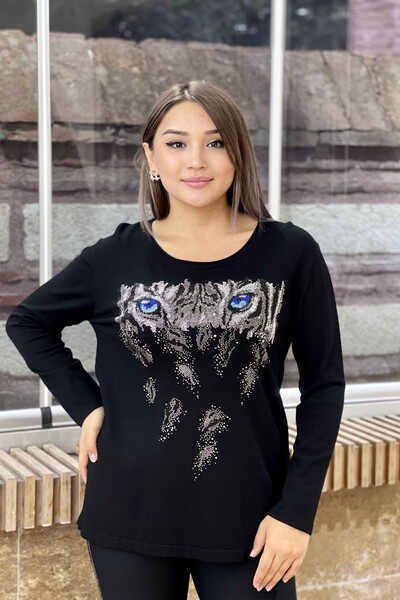 Wholesale Women's Knitwear Sweater Stone Embroidered Large Size - 15965 | KAZEE - Thumbnail