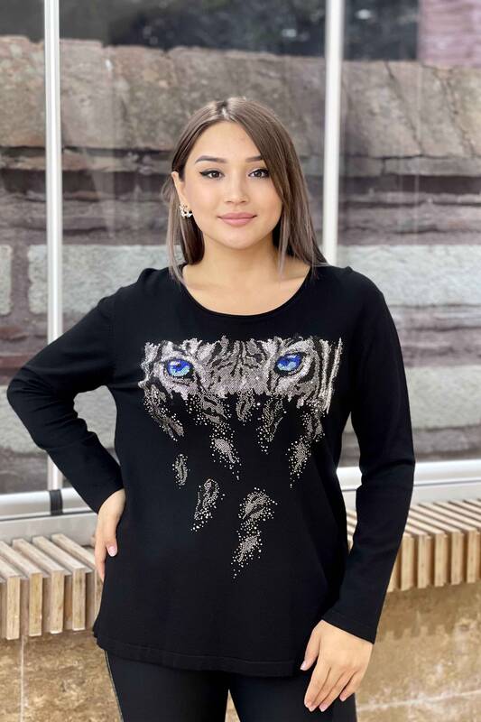 Wholesale Women's Knitwear Sweater Stone Embroidered Large Size - 15965 | KAZEE