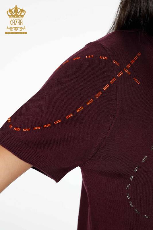Wholesale Women's Knitwear Sweater Stony Short Sleeve Floral Pattern - 16907 | KAZEE