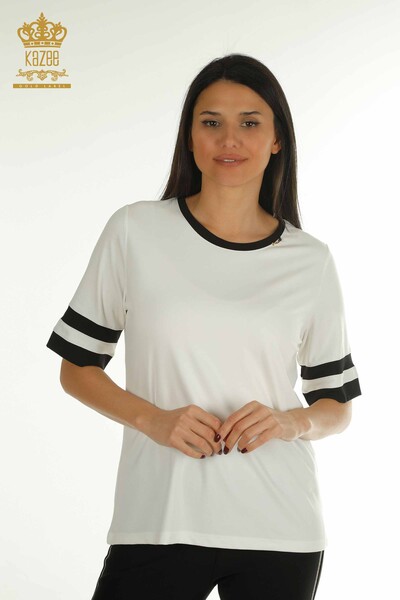 Wholesale Women's Blouse Sweater Striped Ecru - 79536 | KAZEE - Kazee