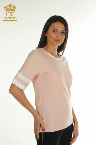 Wholesale Women's Blouse Sweater Striped Powder - 79536 | KAZEE - Kazee