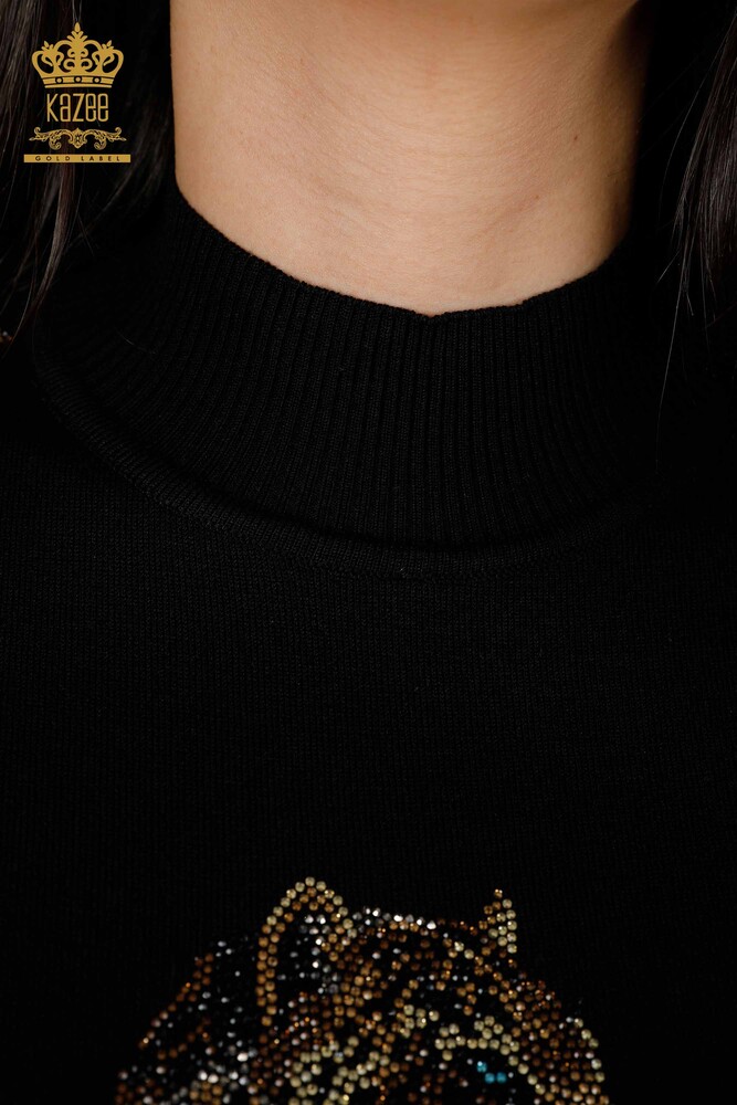 Wholesale Women's Knitwear Sweater Tiger Pattern Black - 16999 | KAZEE - 4