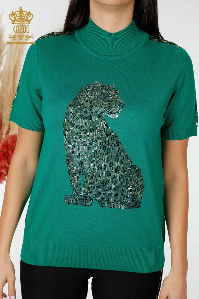 Wholesale Women's Knitwear Sweater Tiger Pattern Green - 16999 | KAZEE - 2