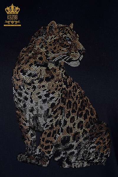 Wholesale Women's Knitwear Sweater Tiger Pattern Navy - 16999 | KAZEE - 3