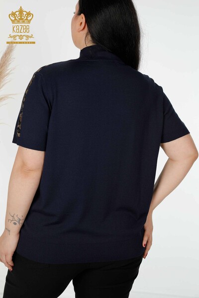 Wholesale Women's Knitwear Sweater Tiger Pattern Navy - 16999 | KAZEE - 7