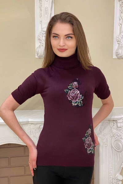 Wholesale Women's Floral Pattern Embroidered Knitwear -13752 | KAZEE - Thumbnail