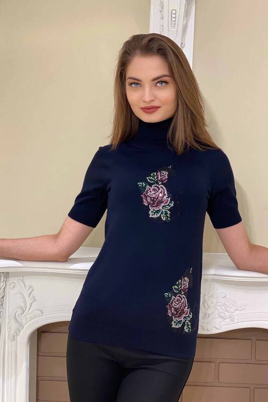 Wholesale Women's Floral Pattern Embroidered Knitwear -13752 | KAZEE