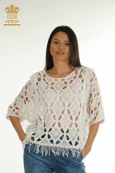 Wholesale Women's Knitwear Sweater With Hole Detail Ecru - 2404-5555 | D - Thumbnail