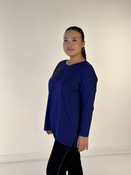 Wholesale Women's Knitwear Sweater with Stone Embroidery Long Sleeve Saks - 30750 | KAZEE - 2