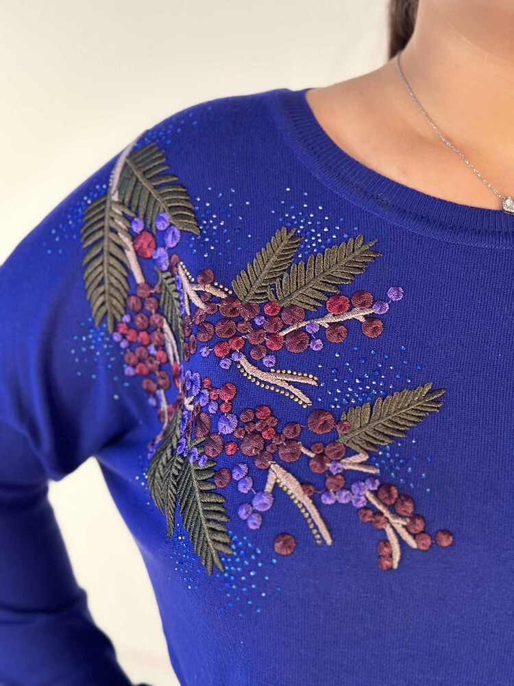 Wholesale Women's Knitwear Sweater with Stone Embroidery Long Sleeve Saks - 30750 | KAZEE - 5