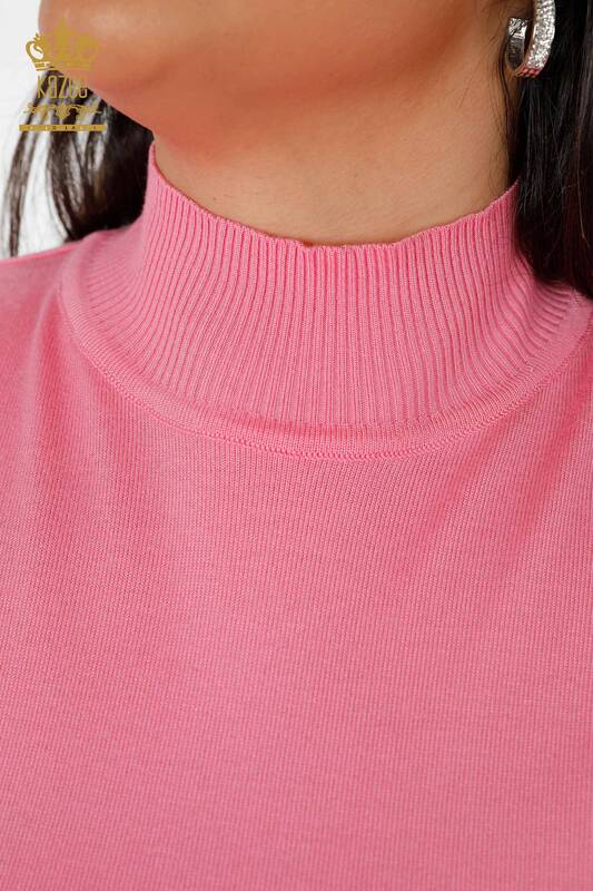 Wholesale Women's Knitwear Sweater Stand Up Collar Basic Pink - 16663 | KAZEE