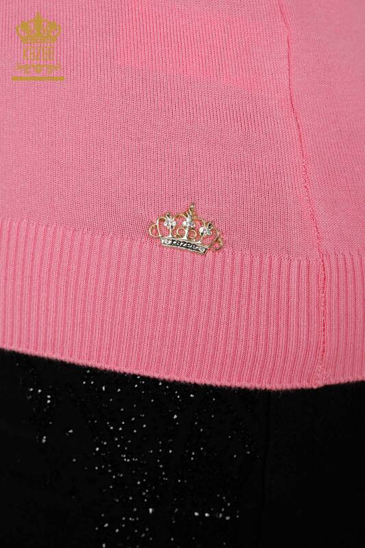 Wholesale Women's Knitwear Sweater Stand Up Collar Basic Pink - 16663 | KAZEE