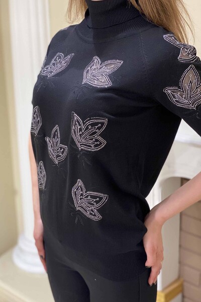 Wholesale Women's Knitwear Tulle Detailed Embroidered Short Sleeve - 15762 | KAZEE - Thumbnail