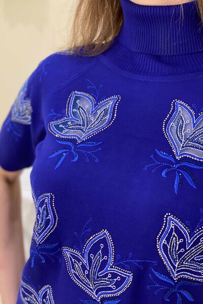 Wholesale Women's Knitwear Tulle Detailed Embroidered Short Sleeve - 15762 | KAZEE - Thumbnail