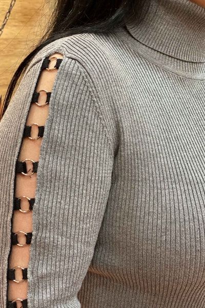 Wholesale Women's Knitwear Turtleneck Sleeve Area Ring Detail - 14583 | Kazee - Thumbnail