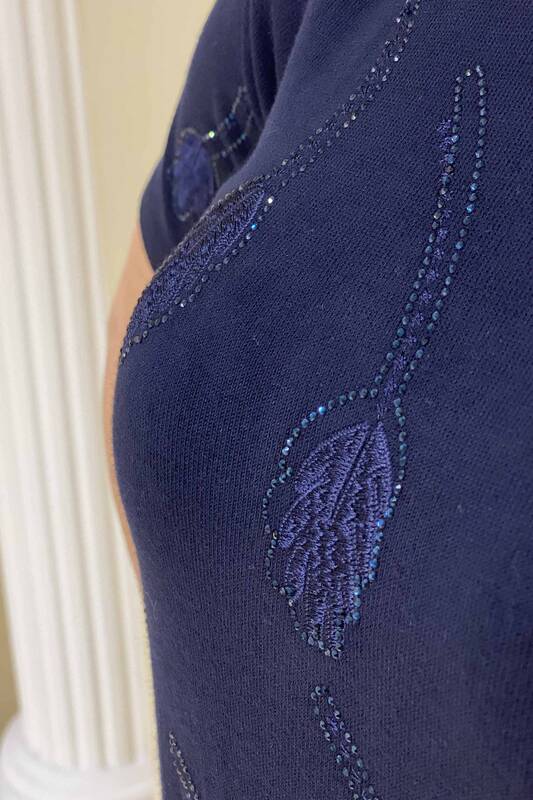 Wholesale Women's Knitwear Turtleneck Stone Embroidered - 15798 | KAZEE