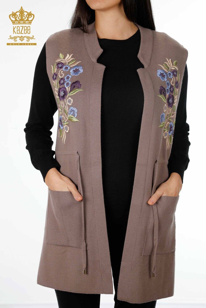 Wholesale Women's Knitwear Vest Stone Embroidered Floral Pattern - 16835 | KAZEE - 2
