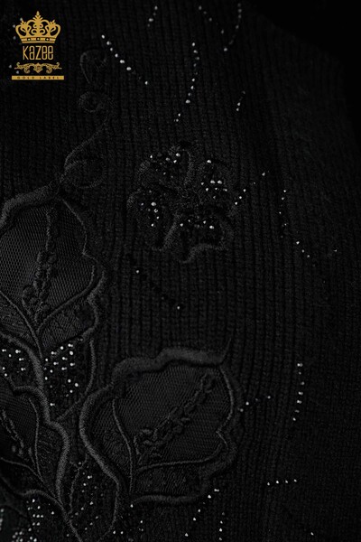 Wholesale Women's Knitwear Vest Stone Embroidered Short Floral Pattern - 16839 | KAZEE - Thumbnail