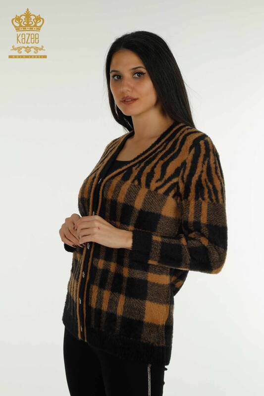 Wholesale Women's Long Cardigan Angora Two Colors Brown Black - 30587 | KAZEE
