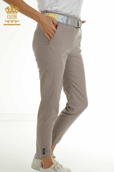 Wholesale Women's Pants with Pocket Detail Light Gray - 2406-4305 | M - Thumbnail