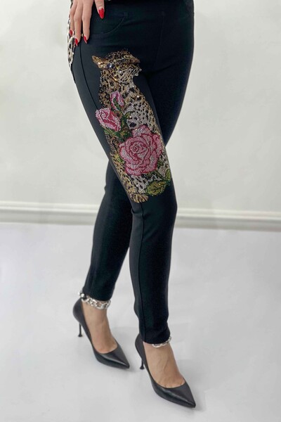 Wholesale Women's Trousers With Tiger And Floral Pattern - 3409 | KAZEE - Thumbnail