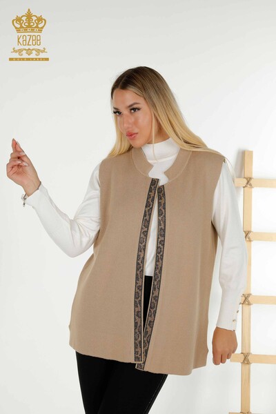 Wholesale Women's Short Vest Leopard Patterned Beige - 30311 | KAZEE 