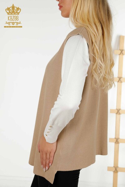 Wholesale Women's Short Vest Leopard Patterned Beige - 30311 | KAZEE - Thumbnail