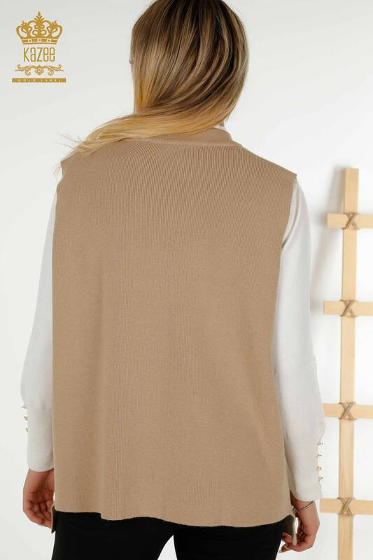 Wholesale Women's Short Vest Leopard Patterned Beige - 30311 | KAZEE