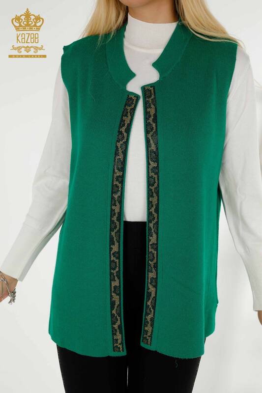 Wholesale Women's Short Vest Green with Leopard Pattern - 30311 | KAZEE