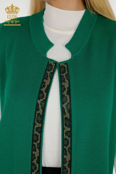 Wholesale Women's Short Vest Green with Leopard Pattern - 30311 | KAZEE - Thumbnail