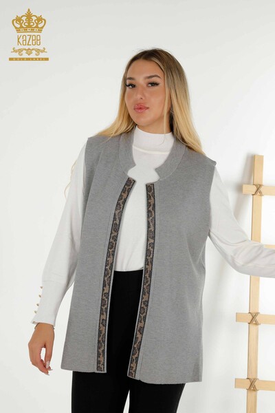 Wholesale Women's Short Vest Leopard Patterned Gray - 30311 | KAZEE - Thumbnail