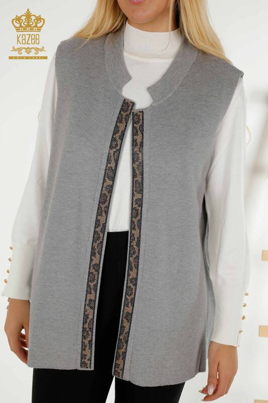 Wholesale Women's Short Vest Leopard Patterned Gray - 30311 | KAZEE