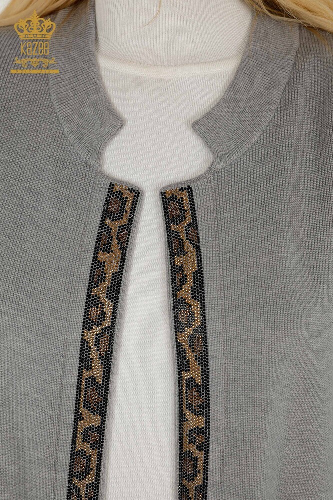 Wholesale Women's Short Vest Leopard Patterned Gray - 30311 | KAZEE - 3