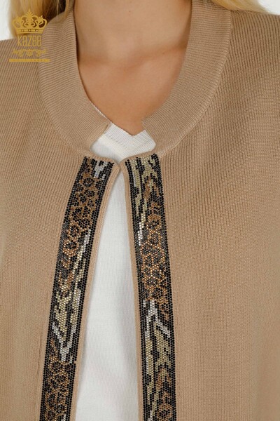 Wholesale Women's Short Vest Leopard Stone Embroidered Beige - 30616 | KAZEE - Thumbnail (2)