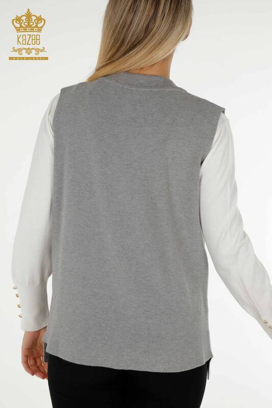 Wholesale Women's Short Vest Leopard Stone Embroidered Gray - 30616 | KAZEE