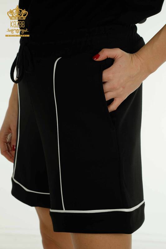 Wholesale Women's Tracksuit Set with Shorts Basic Black - 17699 | KAZEE