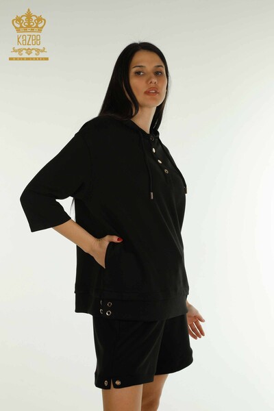 Kazee - Wholesale Women's Shorts Tracksuit Set Hooded Black - 17695 | KAZEE (1)