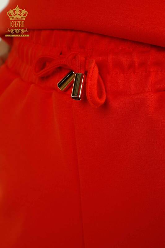 Wholesale Women's Shorts Tracksuit Set Hooded Orange - 17695 | KAZEE
