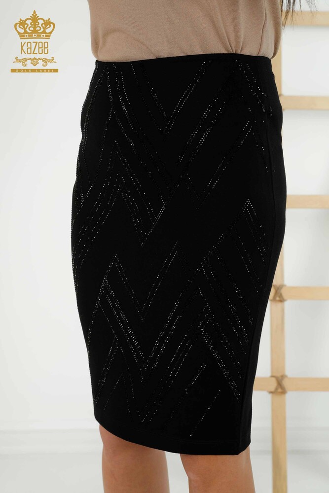 Wholesale Women's Skirt Crystal Stone Embroidered Black - 4246 | KAZEE - 3