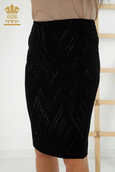 Wholesale Women's Skirt Crystal Stone Embroidered Black - 4246 | KAZEE - Thumbnail (2)