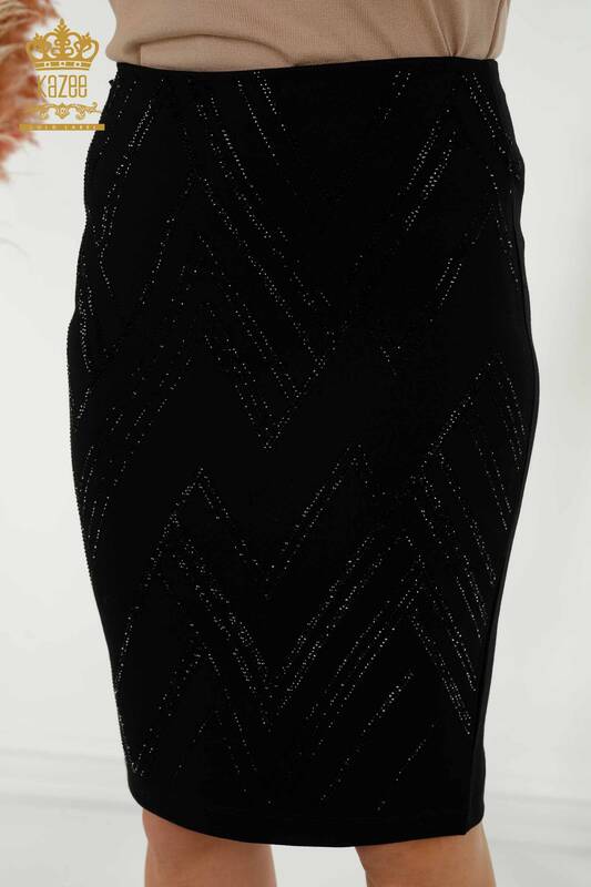 Wholesale Women's Skirt Crystal Stone Embroidered Black - 4246 | KAZEE