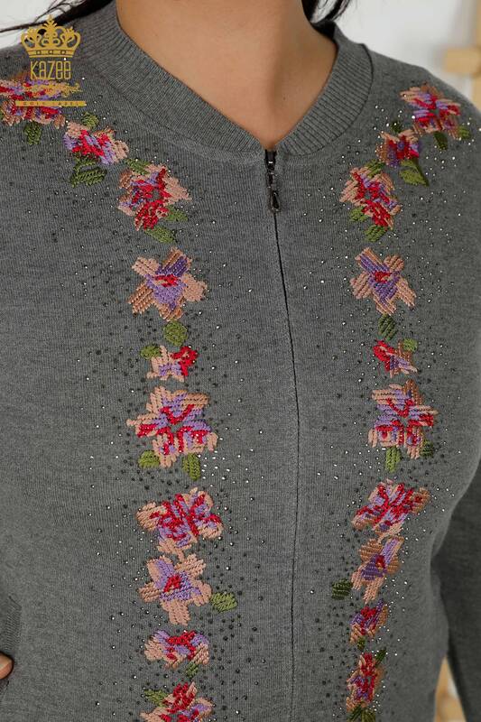 Wholesale Women's Tracksuit Set Floral Pattern Gray - 16658 | KAZEE