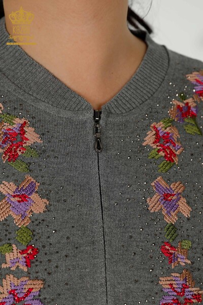 Wholesale Women's Tracksuit Set Floral Pattern Gray - 16658 | KAZEE - Thumbnail