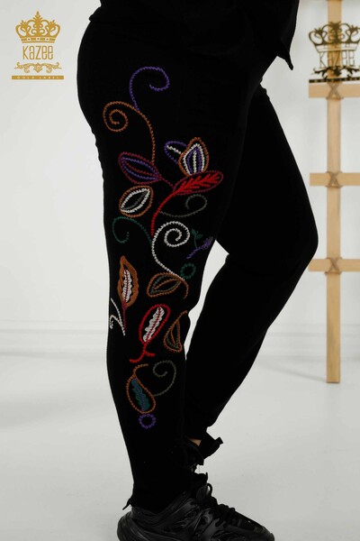 Wholesale Women's Tracksuit Set Colored Pattern Black - 16657 | KAZEE - Thumbnail
