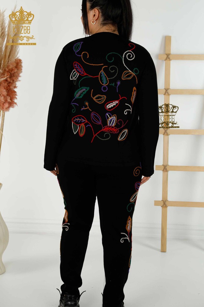 Wholesale Women's Tracksuit Set Colored Pattern Black - 16657 | KAZEE - 7