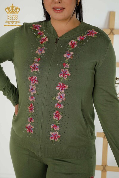 Wholesale Women's Tracksuit Set Floral Patterned Khaki - 16658 | KAZEE - Thumbnail