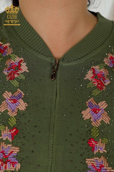 Wholesale Women's Tracksuit Set Floral Patterned Khaki - 16658 | KAZEE - Thumbnail